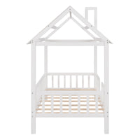 Triple Tree Twin Size Wood House Bed with Fence,White