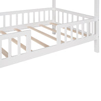 Triple Tree Twin Size Wood House Bed with Fence,White