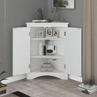 Bathroom Storage Cabinet, Triangle Bathroom Cabinet with Doors and Adjustable Shelves, Freestanding Bathroom Corner Cabinet, Corner Storage Cabinet for Bathroom, Kitchen, Living Room, White