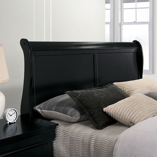 Triple Tree Full Size Bed Black Louis Phillipe Solidwood 1pc Bed Bedroom Sleigh Bed Contemporary Style