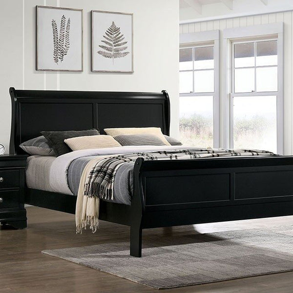Triple Tree Full Size Bed Black Louis Phillipe Solidwood 1pc Bed Bedroom Sleigh Bed Contemporary Style