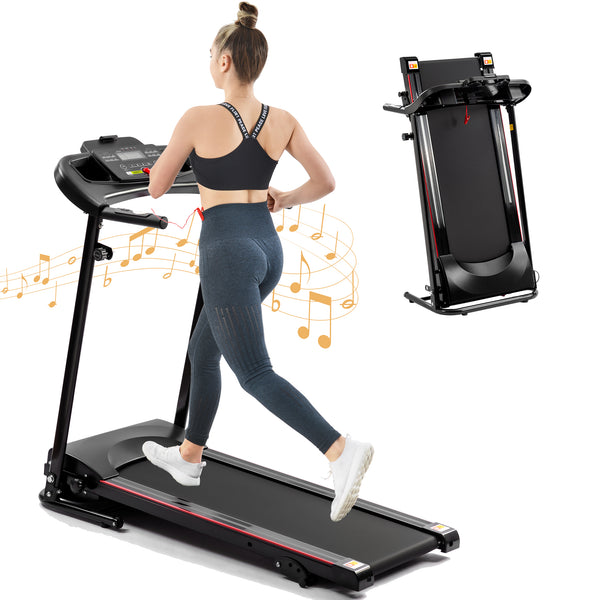 2.5HP Folding Treadmill with Incline, 12KM/H Electric Treadmill for Home Office Use, Bluetooth Music Cup Holder Heart Rate Sensor Walking Running Machine for Indoor Home Gym Exercise Fitness