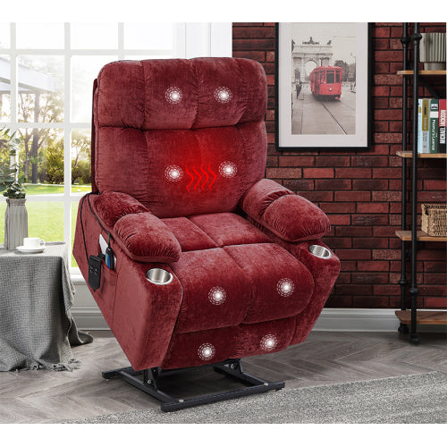 Flat Sleeping Dual OKIN Motor Power Lift Recliner Chair with Heat Massage for Elderly,Infinite Position Lay Flat 180° Recliner Chair,Soft Fabric Electric Recliner Sofa Chair for Living Room,Red