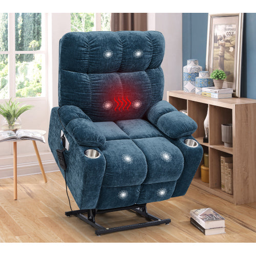 Flat Sleeping Dual OKIN Motor Power Lift Recliner Chair with Heat Massage for Elderly,Infinite Position Lay Flat 180° Recliner Chair,Soft Fabric Electric Recliner Sofa Chair for Living Room,Blue