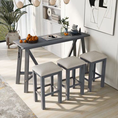 Dining Table Set for 3,Multipurpose Home Kitchen Dining Bar Table Set with 3 Upholstered Stools,Home Kitchen Furniture,4 Piece Dining Sets,Gray
