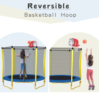 5.5FT Mini Round Trampoline for Kids, Indoor Outdoor Trampoline with Enclosure Net, Basketball Hoop and Ball, Toddler Small Trampoline Gifts for Boy and Girls, 220 lbs Weight Capacity, Yellow
