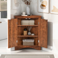 Bathroom Storage Cabinet, Triangle Bathroom Cabinet with Doors and Adjustable Shelves, Freestanding Bathroom Corner Cabinet, Corner Storage Cabinet for Bathroom, Kitchen, Living Room, Brown