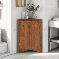 Bathroom Storage Cabinet, Triangle Bathroom Cabinet with Doors and Adjustable Shelves, Freestanding Bathroom Corner Cabinet, Corner Storage Cabinet for Bathroom, Kitchen, Living Room, Brown