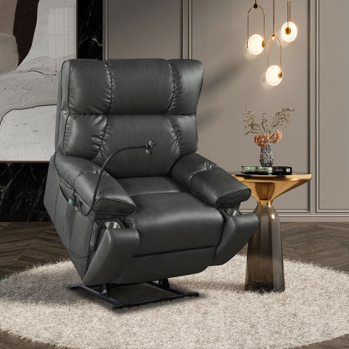 180° Lay Flat Power Recliner Chair for Elderly,Electric Power Lift Recliner Chair with Massage and Heat Up to 300LBS,Breathable Leather Recliner Chair with 3 Positions,Gray