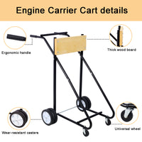 Outboard Boat Motor Stand, Engine Carrier Cart Dolly Storage Pro Heavy Duty Multi Purposed Engine Stand with Wheels and Ergonomic Handles, 315lbs Weight Capacity (Wood)