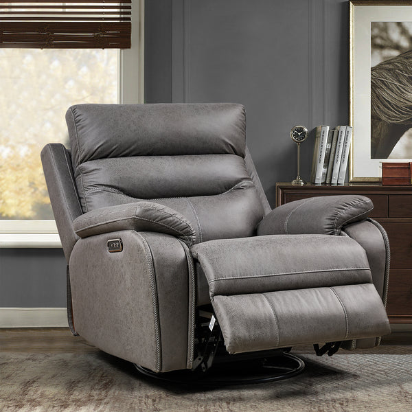 Oversized Power Recliner Chair for Adults, 240 Degree Swivel Glider Rocker Rocking Chair with Adjustable Backrest 90-132 Angle and Built-in Charging Ports for Living Room, Gray