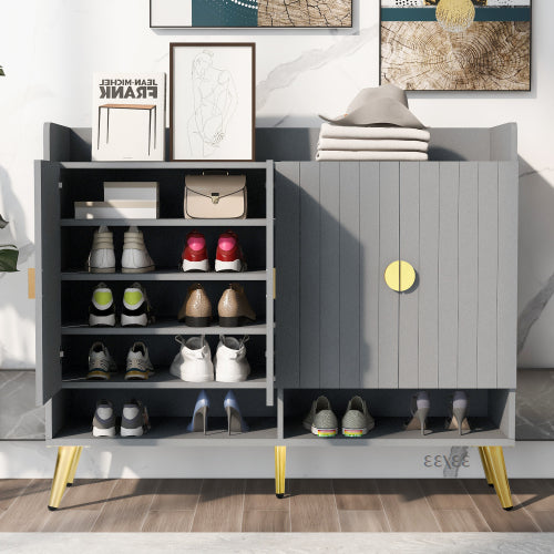 Modern Wooden Shoe Cabinet with Doors,11-Tier Shoe Storage Cabinet with Adjustable Shelves,Shoe Storage Organizer for Entryway,Living Room,Hallway,Gray
