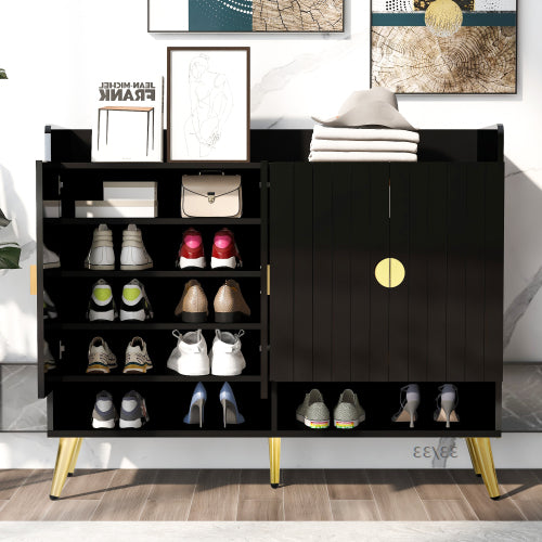 Modern Wooden Shoe Cabinet with Doors,11-Tier Shoe Storage Cabinet with Adjustable Shelves,Shoe Storage Organizer for Entryway,Living Room,Hallway,Black