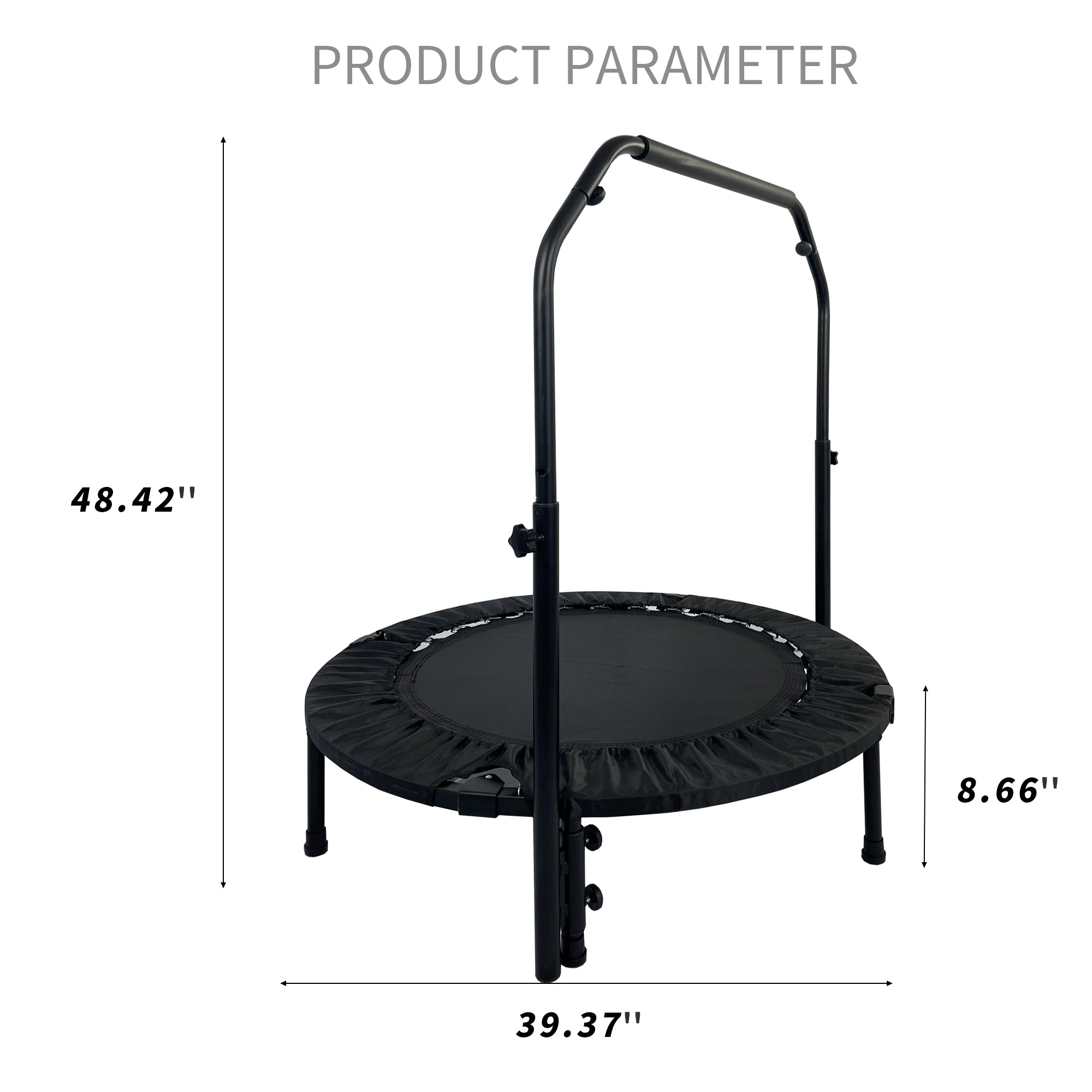 40 Inch Foldable Mini Exercise Trampoline for Adults Kids, Indoor Outdoor Fitness Rebounder with Adjustable Height, Max Load 440 lbs