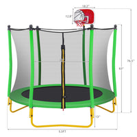 5.5FT Mini Round Trampoline for Kids, Indoor Outdoor Trampoline with Enclosure Net, Basketball Hoop and Ball, Toddler Small Trampoline Gifts for Boy and Girls, 220 lbs Weight Capacity, Green