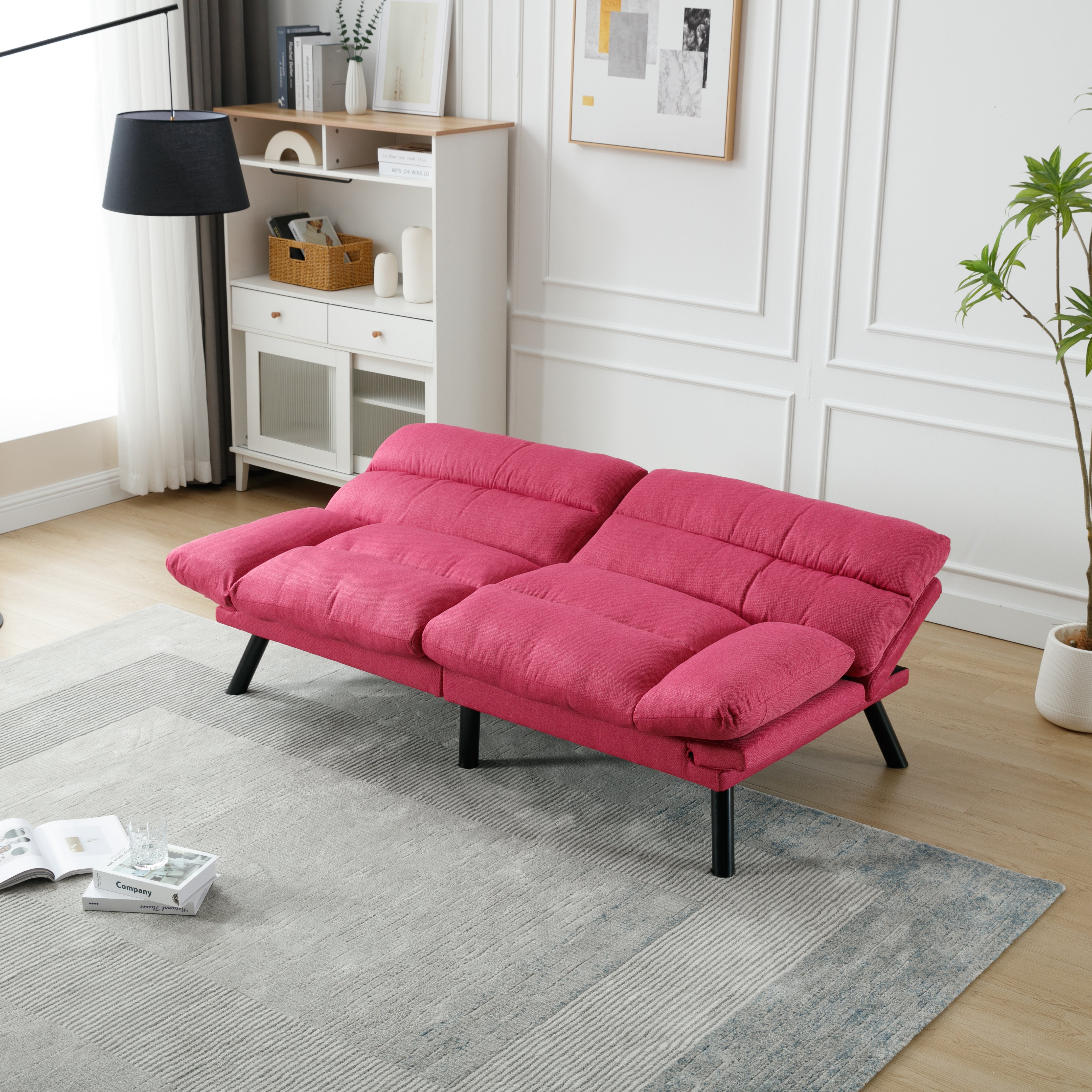TRIPLE TREE Modern Loveseat Sofa Couch with Metal Feet,Upholstered 2 Seater Sleeper Sofa with Iron Legs,Accent Deep Seat Recliner with Sturdy Frame and Breathable Fabric,for Small Space,Apartment,Rose Red