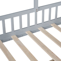 Triple Tree Twin Size House Bed with Sofa, Kids Platform Bed with Two Drawers and Storage Shelf, Gray