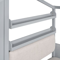 Triple Tree Twin Size House Bed with Sofa, Kids Platform Bed with Two Drawers and Storage Shelf, Gray