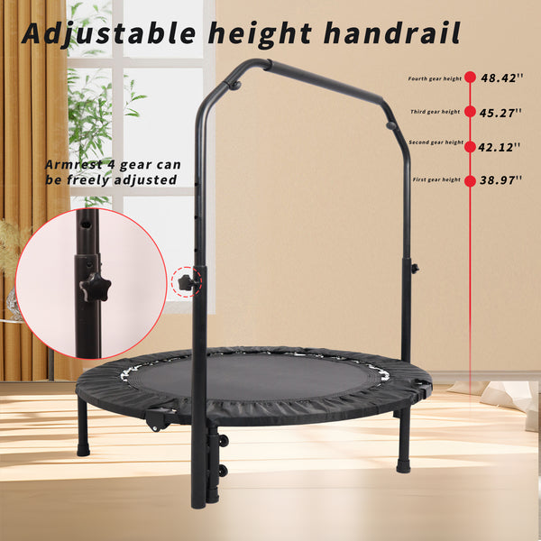 40 Inch Foldable Mini Exercise Trampoline for Adults Kids, Indoor Outdoor Fitness Rebounder with Adjustable Height, Max Load 330 lbs