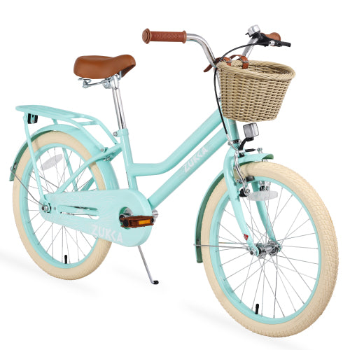 Kids Bike, 20 Inch Girls Bike with Basket for Ages 7-12 Years, Kids' Bicycles with Handbrake, Kickstand, Retro Style Kids Bikes No Training Wheels, Mint Green