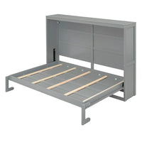 Full Size Mobile Murphy Bed Wall Bed Chest Versatility Bed, Wood Murphy Bed Wall Bed Frame, Foldable Platform Bed Folded into Cabinet, Folding Bed Cabinet Bed, Bedroom Furniture, Gray