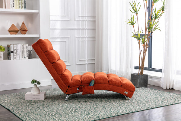 Electric Massage Chaise Lounge, Linen Indoor Lounger with Remote Control and Side Pocket, Ergonomic Indoor Royal Chair for Office, Living Room, Bedrooom, Orange