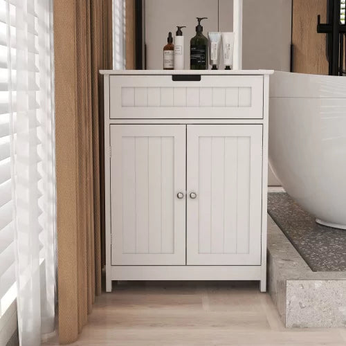 Bathroom Floor Cabinet, Free Standing Wooden Storage Cabinet with Large Drawer and Cabinet, 2 Doors, Adjustable Shelf, Storage Organizer for Bathroom Living Room, 23.62x12.99x30.91 Inch