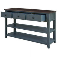 50" Console Table, Mid-century Retro Long Sofa Table with 3 Drawer and 2-Tier Open Storage Shelves, Multifunctional Buffet Sideboard Storage Cabinet for Living Room Entryway Hallway, Navy