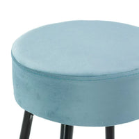 Set of 2 Round Velvet Stools Upholstered, 24 Inches Height Stools with Golden Footrest for Kitchen Island Coffee Shop Bar Home and Balcony, Blue