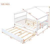 Full House Bed with Twin Size Trundle Bed,House Bed for Kids with Support Legs,Wooden Kids House Full Bed Frame for Toddlers,Kids,Teens.No Box Spring Needed,White