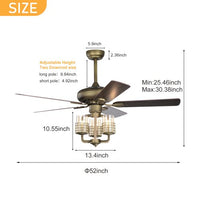 Ceiling Fan, Quiet Ecological Chandelier Fan with 5 Wood Blades 3 Light Kit and Remote Control, Quiet Ecological Chandelier Fan, Reversible Airflow-Bronze Metal Finish