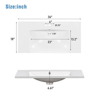 36 Inch Bathroom Vanity with Sink and USB Charging, Freestanding Floor Storage Vanity Cabinet with 2 Doors and 3 Drawers, Small Single Combo Cabinet-Faucets Not, White & Gray Blue