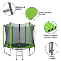 Trampolines 8FT Recreational Trampoline with Enclosure Net, Outdoor Trampoline for Kids and Adults with Spring Pad, Jumping Mat & Ladder(Green)