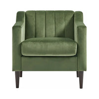 Modern Accent Chair, Velvet Single Sofa Side Chair, Upholstered Tufted Comfy Living Room Armchair, Barrel Club Chair with Golden Metal Legs and Side Pocket for Bedroom Reading Room Office, Green