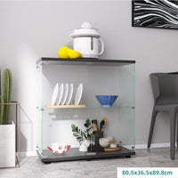 Glass Display Cabinet with 2 Shelves and 2 Doors, Modern 2-Tier Clear Collection Display Case with Anti-tipping Device, Floor Standing Curio Bookshelf for Living Room Bedroom Office, Black
