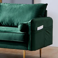 71" Velvet Fabric Sofa Couch with 2 Pillows & Side Pockets, Modern Tufted Loveseat Sofa with Removeable 2 back cushions and Padded Seat Cushion, for Living Room and Bedroom