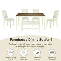 Rustic 6-Piece Dining Table Set,Wood Dining Room Table Set with Rectangular Table,4 Upholstered Chairs and Bench,Kitchen Table Set for Home,Dining Room,Brown