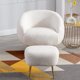 Modern Accent Chair with Ottoman, Velvet Tub Barrel Arm Chair Upholstered Tufted with Gold Metal Legs,Club Chair with Soft Teddy Velvet for Comfy Reading Lounge Chairs for Living Room,Bedroom White