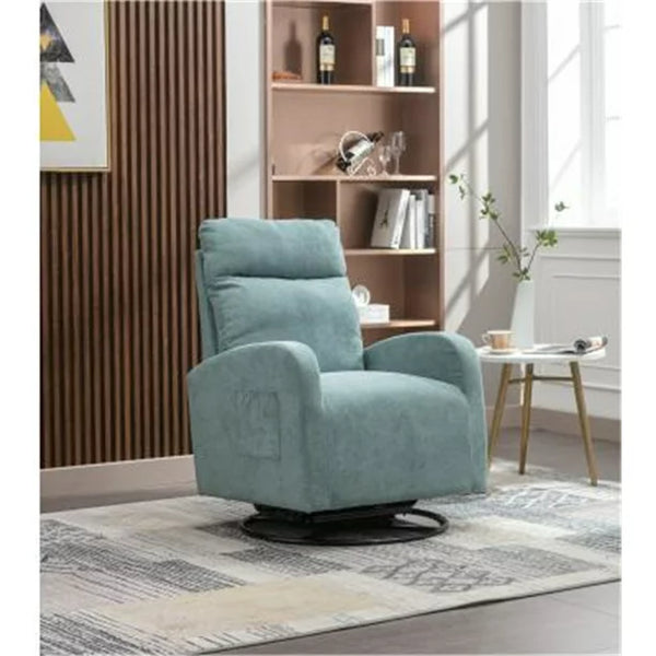 Swivel Rocking Chair for Nursery, Modern High Back Upholstered Recliner Rocker Chair with Metal Base and Side Pocket, Comfy Leisure Single Sofa Chair for Living Room Bedroom Office, Light Blue