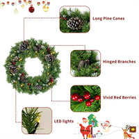 Pre-lit Artificial Xmas Tree Christmas 4-Piece Set, Christmas Garland, Wreath and Set of 2 Entrance Trees X-mas with LED Lights, Christmas Tree Celebrating Set, for Home Front Door, Porch, Green