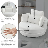 39"W Swivel Barrel Chair with Half-Moon Shape Storage Ottoman,Accent Chair with 4 Padded Pillows & Solid Wood Frame,Linen Fabric Round Swivel Sofa Chair,Lounge Chair for Living Room,Bedroom,Hotel