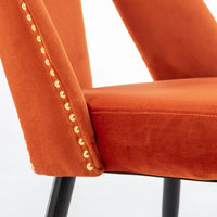 Velvet Dining Chair Set of 2, Contemporary Velvet Leisure Chair with Nailheads and Gold Tipped Black Metal Legs, Nailheads Dining Chair,Contemporary Side Chairs, for Dining Room Living Room, Orange