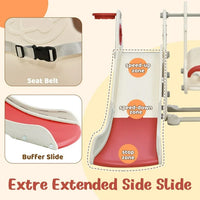 4 in 1 Toddler Slide and Swing Set, Kids Playground Climber Slide Playset with Basketball Hoop and Adjustable Stable Swing, Outdoor Indoor Freestanding Combination for Boys and Girls ,Red