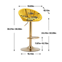 Bar Stools Set of 2, Velvet Swivel Adjustable Height Barstool with Low Back & Footrest for Home Bar Kitchen Island Chair with Golden Base, Mustard