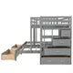 Triple Bunk Bed with Staircase and 7 Drawers, L-Shaped Bunk Bed for 3, Solid Wood Full Over Twin & Twin Bunk Bed Frame with Safety Guardrail & Storage Board, Space Saving, No Box Spring Needed, Grey