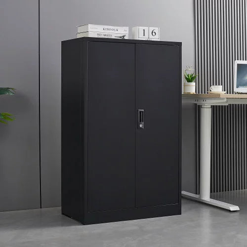 Metal Storage Cabinet, 42" Folding File Cabinet with Locking Doors and 2 Adjustable Shelves, Folding Storage Locker Cabinet, Steel Garage Cabinet for Home Office School Garage,Black
