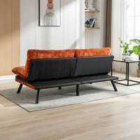 Convertible Futon Sofa Bed, Modern Convertible Chenille Sofa Bed, 71.6" Folding Loveseat Sofa Sleeper Sofa, Breathable Futon Couch Bed, with Adjustable Backrest, for Compact Small Spaces, Orange