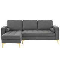 85" Burlap Fabric Sectional Sofa Couch with Reversible Chaise, L-Shape Couch with Bolster Pillows and Metal Legs, 3 Seats Modular Sofa for Living Room Apartment Small Space, Dark Gray