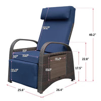 Patio Lounge Chair, PE Wicker Adjustable Outdoor Recliner Chair with Flip-Up Side Table, Reclining Chair with Removable Soft Cushion, for Garden Backyard Poolside,Blue