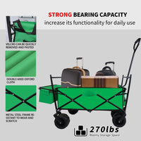 Portable Wagon Cart with Wheel, Utility Collapsible Kids Wagon with Canopy, Outdoor Beach Trolley Cart for Garden Camping Picnic Sports, Weight Capacity 250lbs, Green